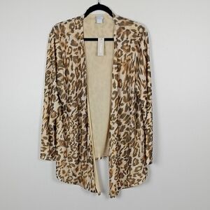 CHICOS Leopard Print Cardigan Mesh Open Front Neutral Tan NWT 4 XXL Fall Coastal